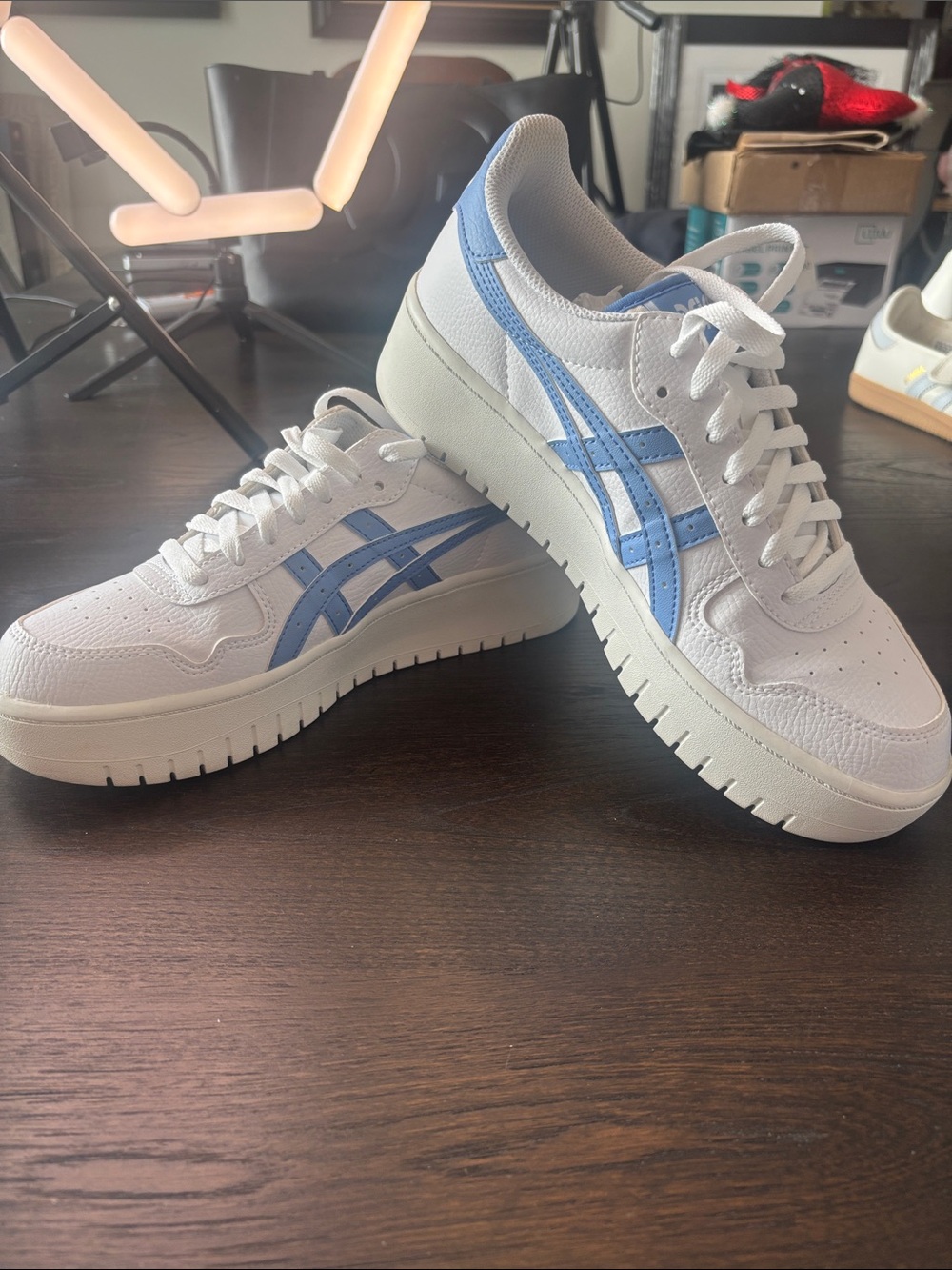 ASICS White Sneakers with Light Blue Stripes